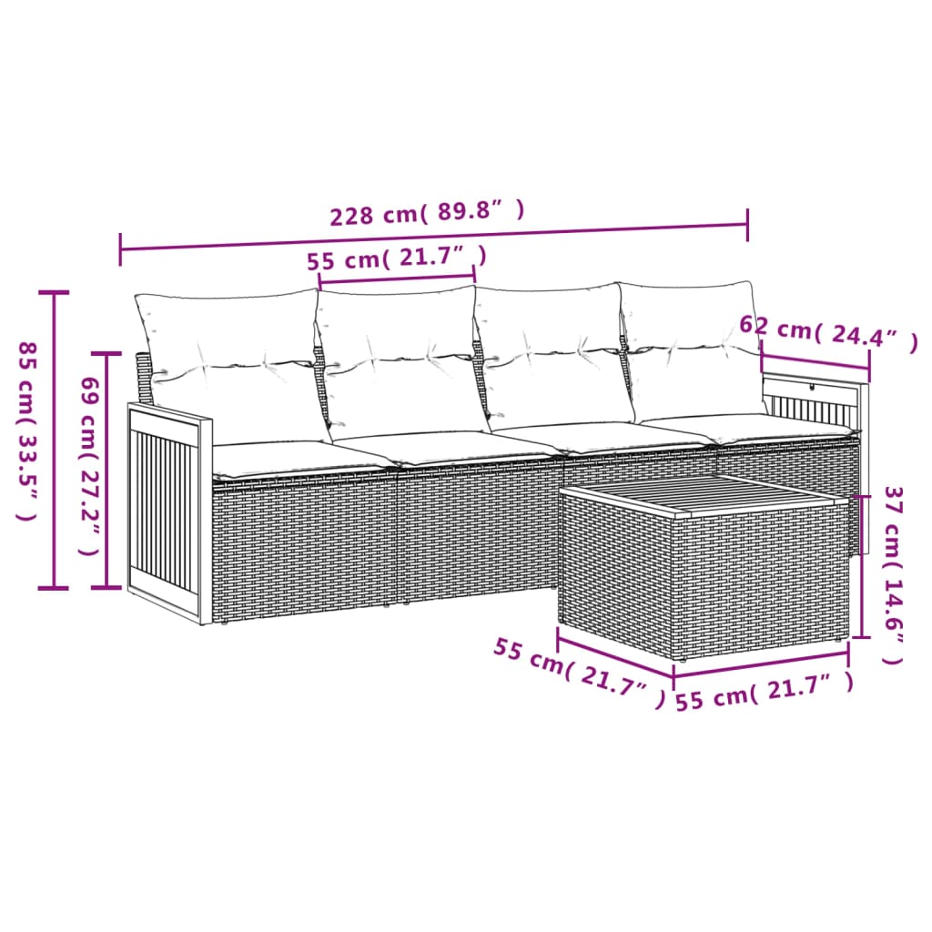 Set Divani Da Giardino 5 Pz Con Cuscini In Polyrattan Nero