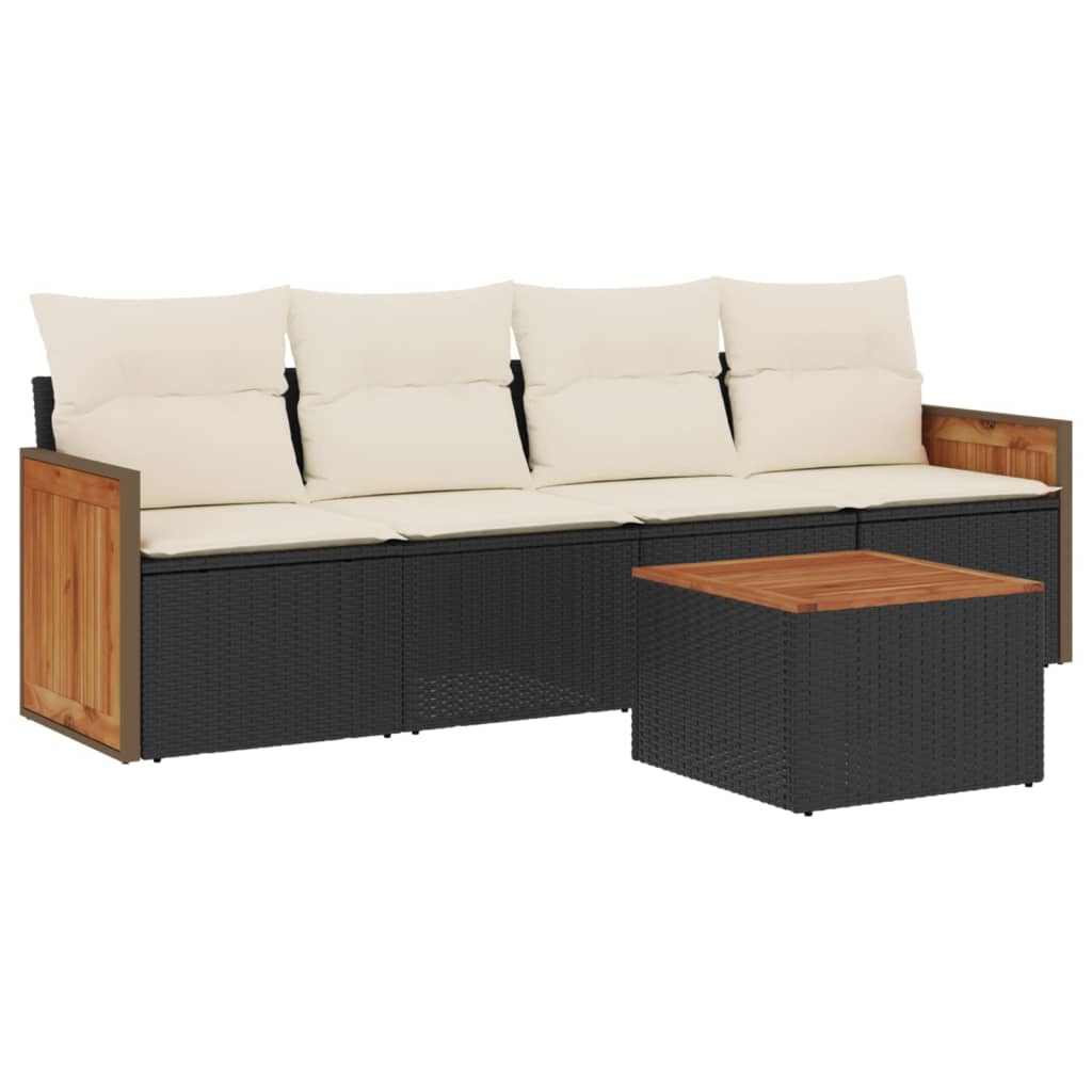 Set Divani Da Giardino 5 Pz Con Cuscini In Polyrattan Nero