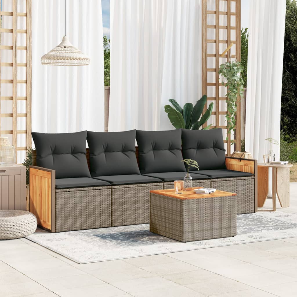 Set Divano Da Giardino 5 Pz Con Cuscini Grigio In Polyrattan