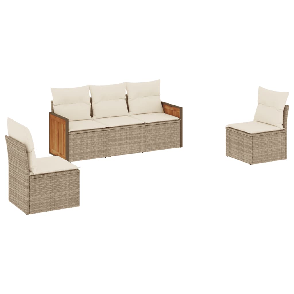 Set Divano Da Giardino 5 Pz Con Cuscini Beige In Polyrattan