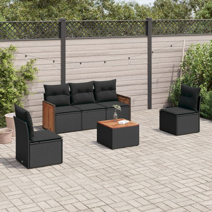 Set Divano Da Giardino 6 Pz Con Cuscini Nero In Polyrattan