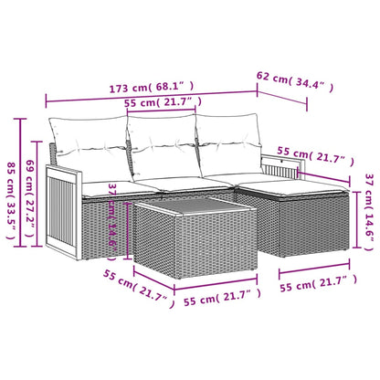 Set Divani Da Giardino 5 Pz Con Cuscini In Polyrattan Nero