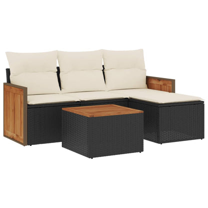 Set Divani Da Giardino 5 Pz Con Cuscini In Polyrattan Nero