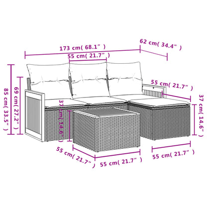 Set Divano Da Giardino 5 Pz Con Cuscini Grigio In Polyrattan