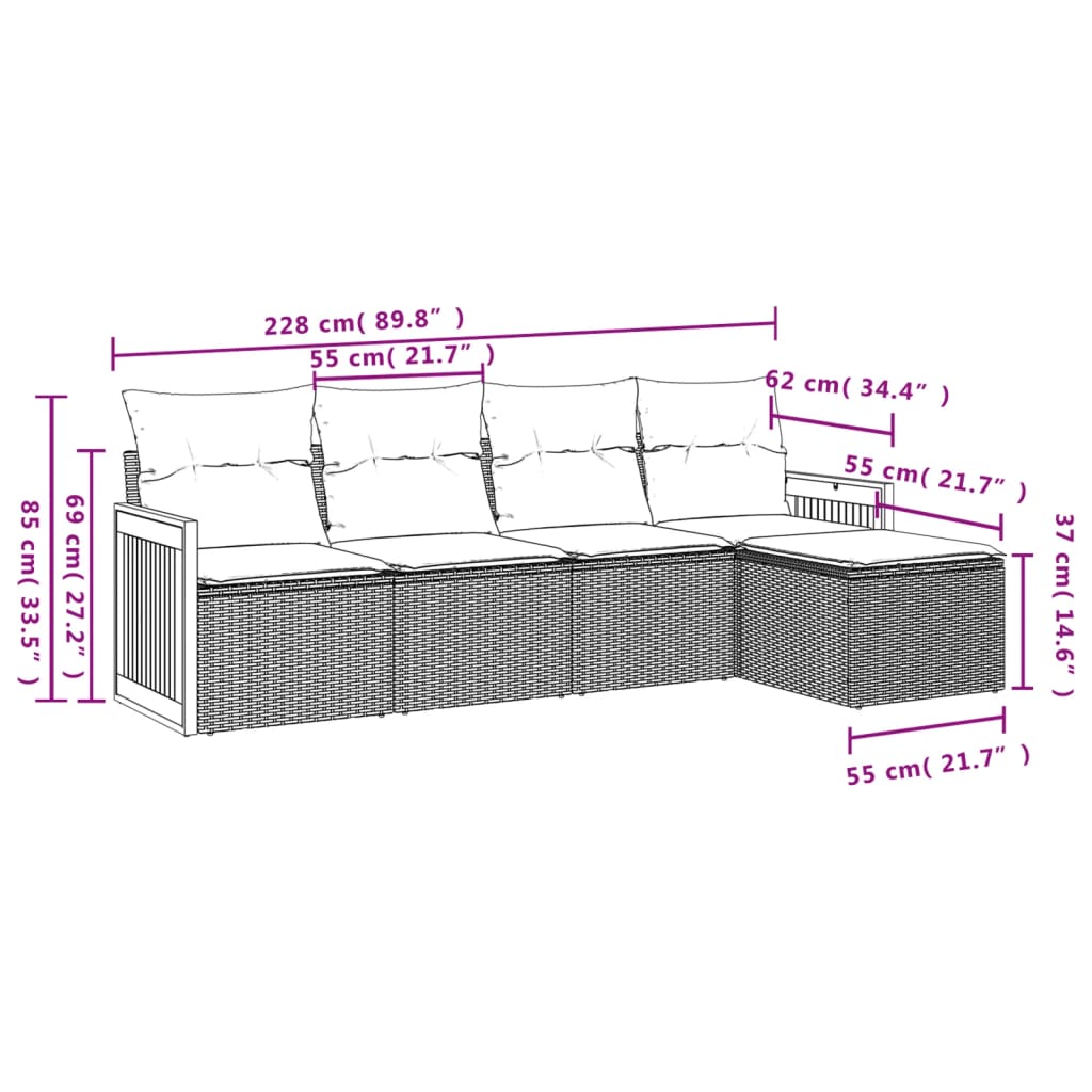 Set Divani Da Giardino 5 Pz Con Cuscini In Polyrattan Nero