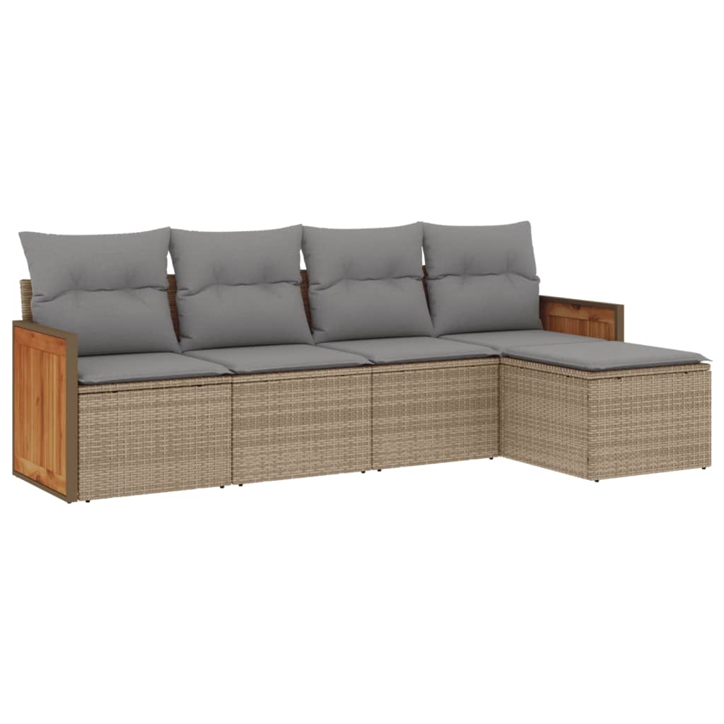 Set Divano Da Giardino 5 Pz Con Cuscini Beige In Polyrattan