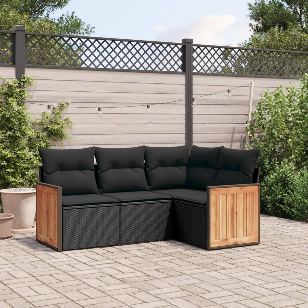 Set Divani Da Giardino 4 Pz Con Cuscini Nero In Polyrattan