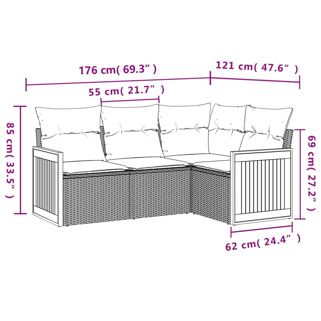 Set Divani Da Giardino 5 Pz Con Cuscini In Polyrattan Nero