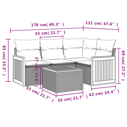 Set Divano Da Giardino 5 Pz Con Cuscini Grigio In Polyrattan