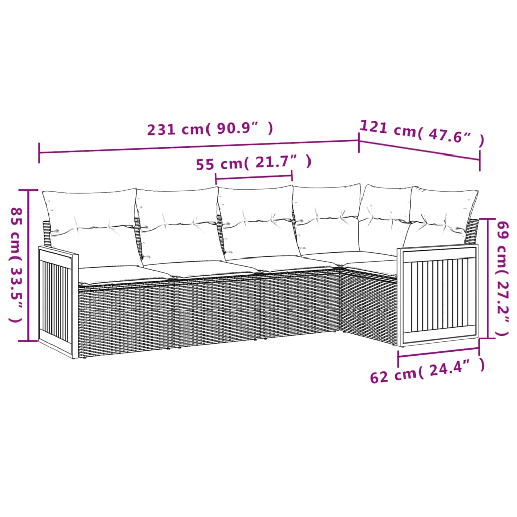 Set Divani Da Giardino 5 Pz Con Cuscini In Polyrattan Nero