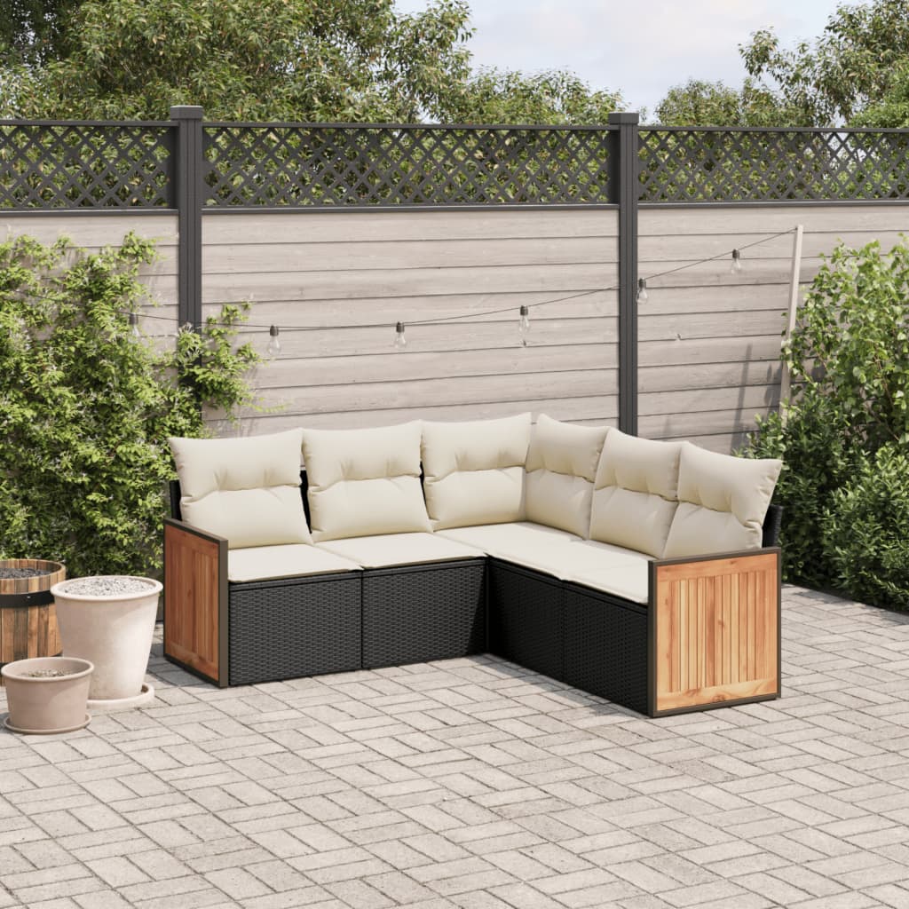 Set Divani Da Giardino 5 Pz Con Cuscini In Polyrattan Nero