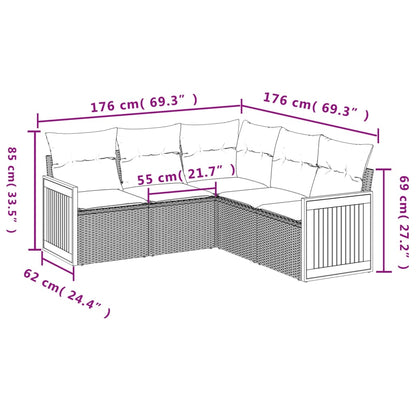 Set Divano Da Giardino 5 Pz Con Cuscini Grigio In Polyrattan