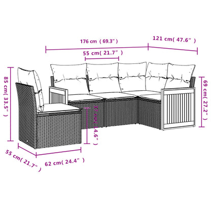 Set Divani Da Giardino 5 Pz Con Cuscini In Polyrattan Nero