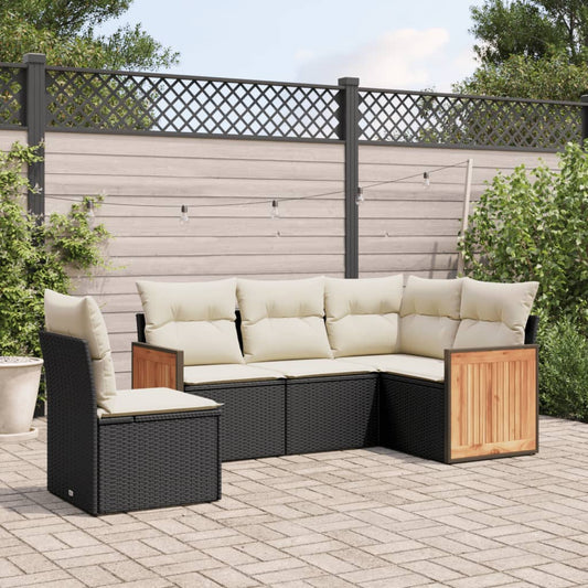 Set Divani Da Giardino 5 Pz Con Cuscini In Polyrattan Nero