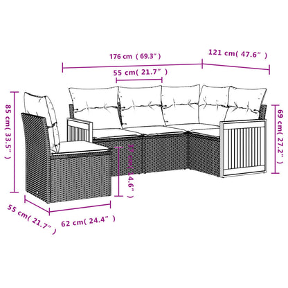 Set Divano Da Giardino 5 Pz Con Cuscini Grigio In Polyrattan