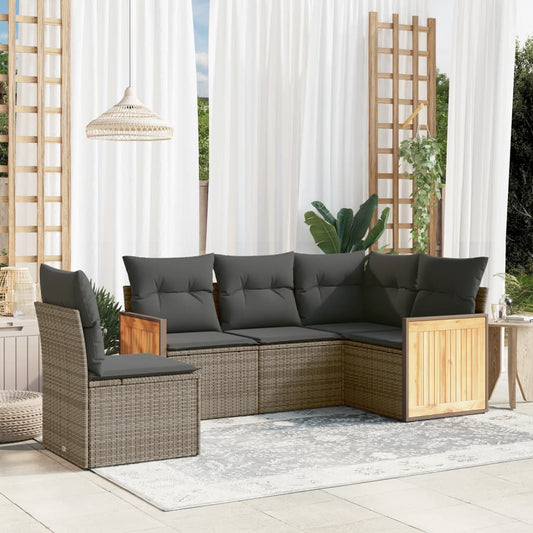 Set Divano Da Giardino 5 Pz Con Cuscini Grigio In Polyrattan