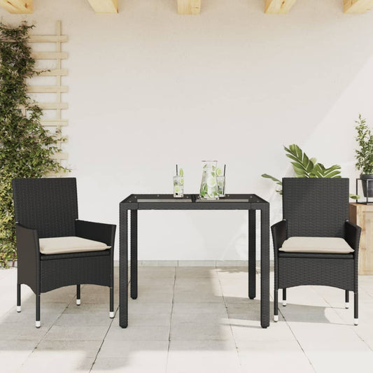 Set Da Pranzo Da Giardino 3 Pz Con Cuscini Polyrattan E Vetro