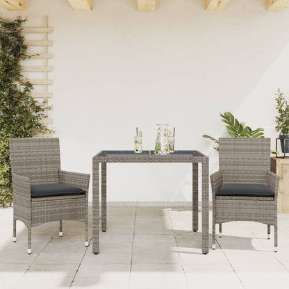 Set Da Pranzo Da Giardino 3pz Con Cuscini In Polyrattan E Vetro