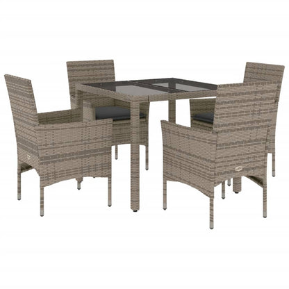 Set Da Pranzo Da Giardino 5 Pz Con Cuscini Polyrattan E Vetro