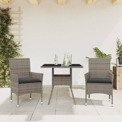 Set Da Pranzo Da Giardino 3pz Con Cuscini In Polyrattan E Vetro