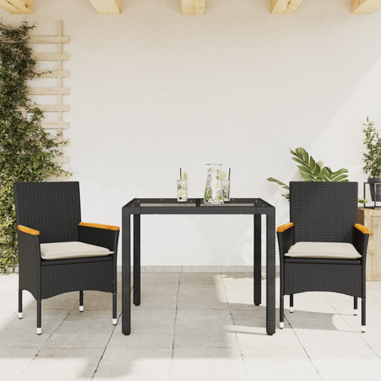 Set Da Pranzo Da Giardino 3 Pz Con Cuscini Polyrattan E Vetro