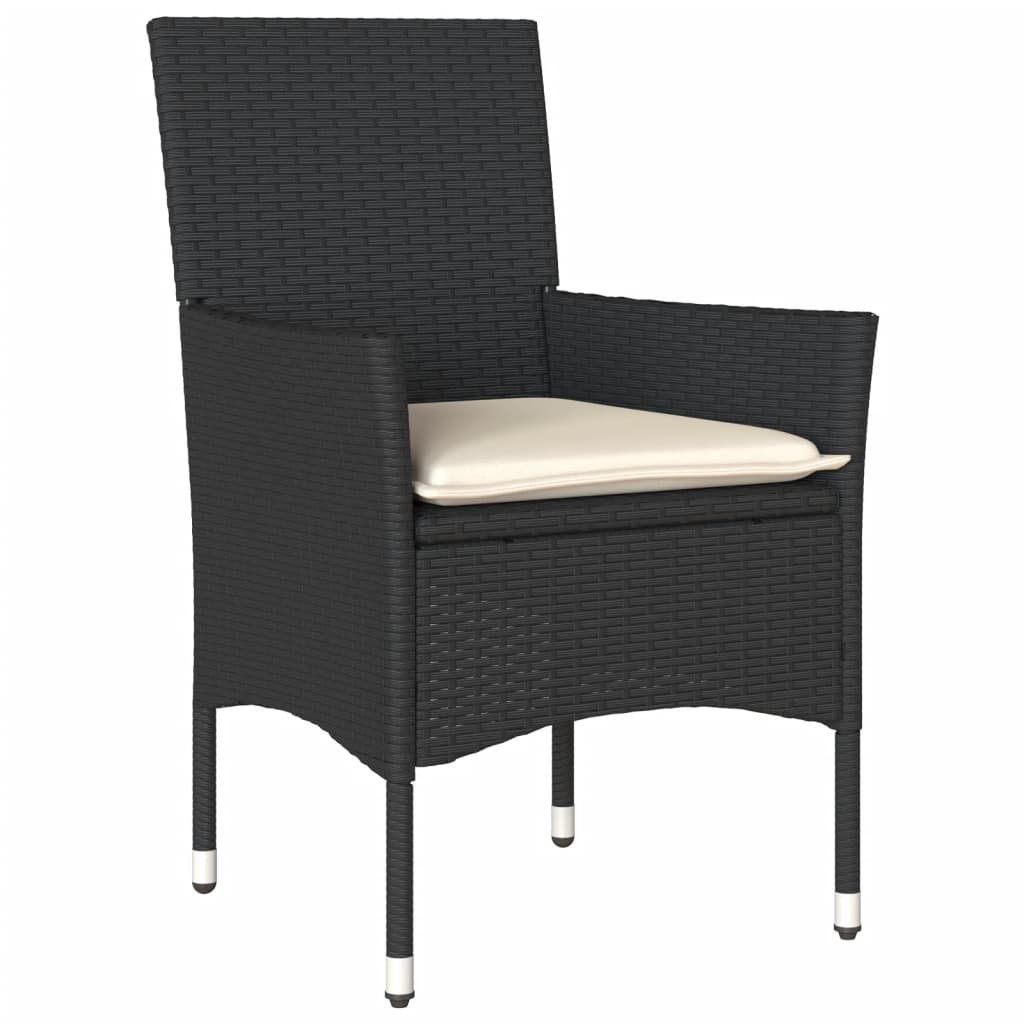 Set Da Bistrò 3 Pz Con Cuscini Nero Polyrattan E Vetro