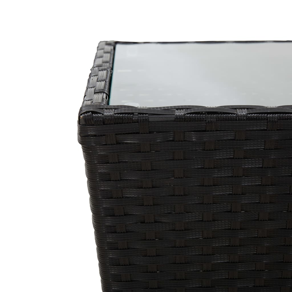 Set Da Bistrò 3 Pz Con Cuscini Nero Polyrattan E Vetro