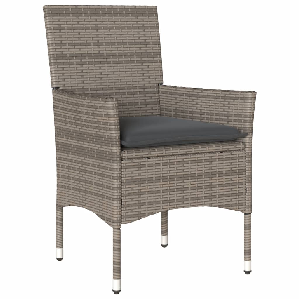 Set Da Bistrò 3 Pz Con Cuscini Grigio Polyrattan E Vetro