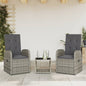 Set Da Pranzo Da Giardino 3 Pz Con Cuscini In Polyrattan Grigio