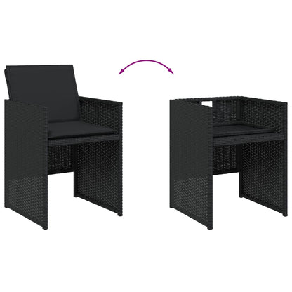 Set Da Pranzo Da Giardino 5 Pz Nero Con Cuscini In Polyrattan