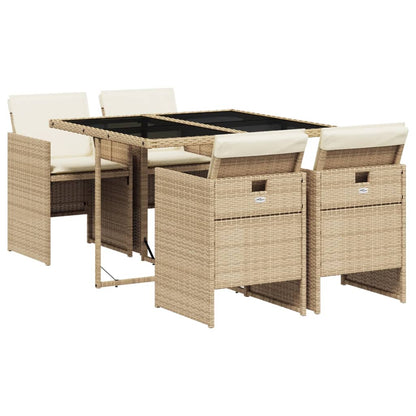 Set Da Pranzo Da Giardino 5 Pz Con Cuscini Beige In Polyrattan