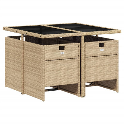 Set Da Pranzo Da Giardino 5 Pz Con Cuscini Beige In Polyrattan