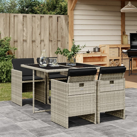 Set Pranzo Da Giardino 5pz Con Cuscini Grigio Chiaro Polyrattan