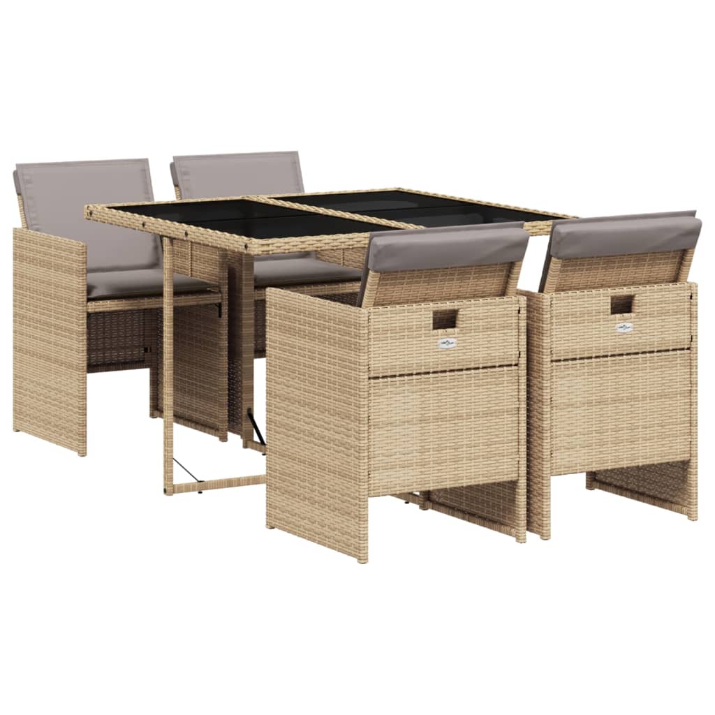 Set Pranzo Da Giardino 5 Pz Con Cuscini Beige Misto Polyrattan