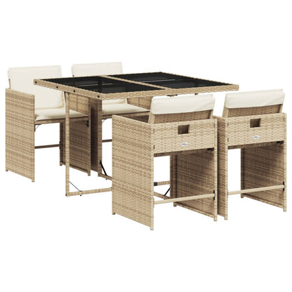 Set Da Pranzo Da Giardino 5 Pz Con Cuscini Beige In Polyrattan