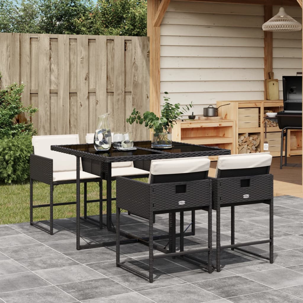 Set Da Pranzo Da Giardino 5 Pz Nero Con Cuscini In Polyrattan