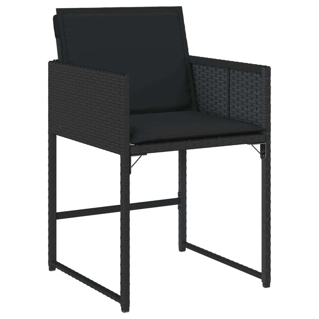 Set Da Pranzo Da Giardino 5 Pz Nero Con Cuscini In Polyrattan