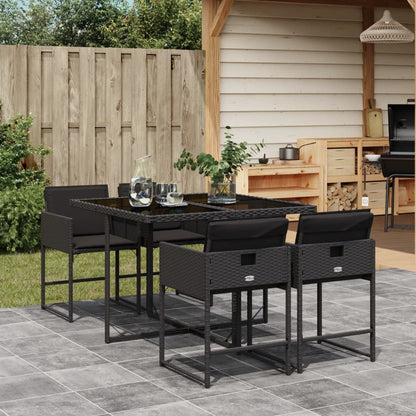 Set Da Pranzo Da Giardino 5 Pz Nero Con Cuscini In Polyrattan