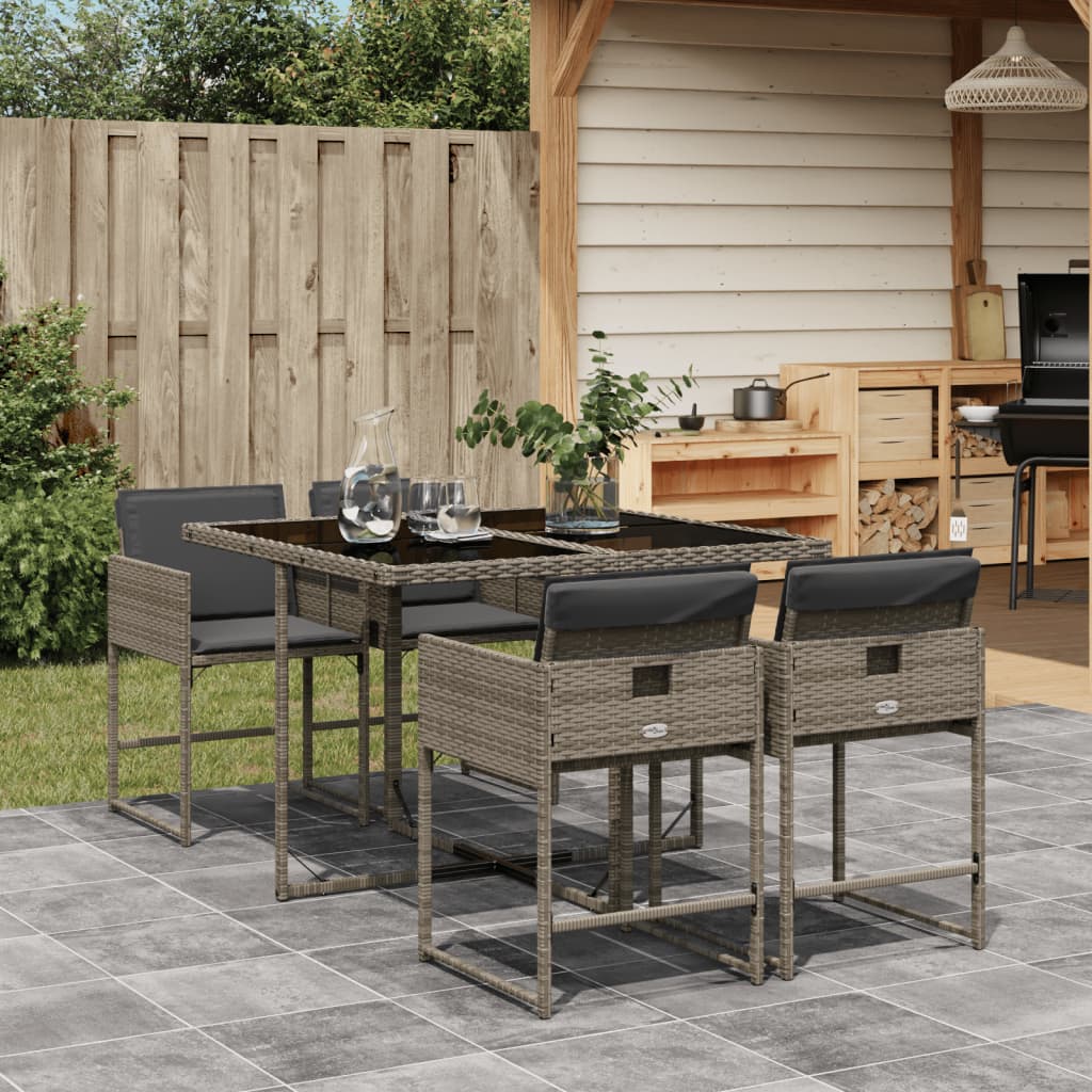 Set Da Pranzo Da Giardino 5 Pz Con Cuscini In Polyrattan Grigio