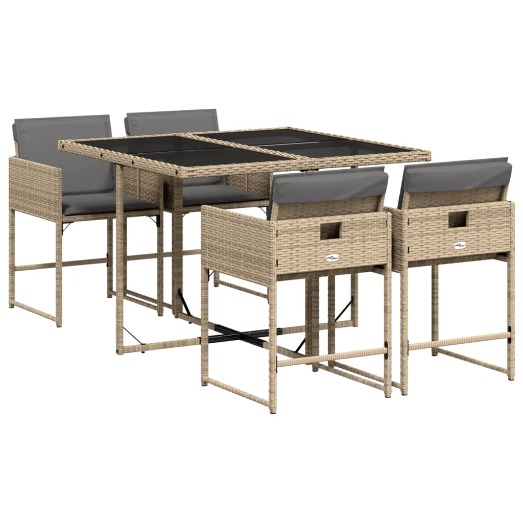 Set Pranzo Da Giardino 5 Pz Con Cuscini Beige Misto Polyrattan