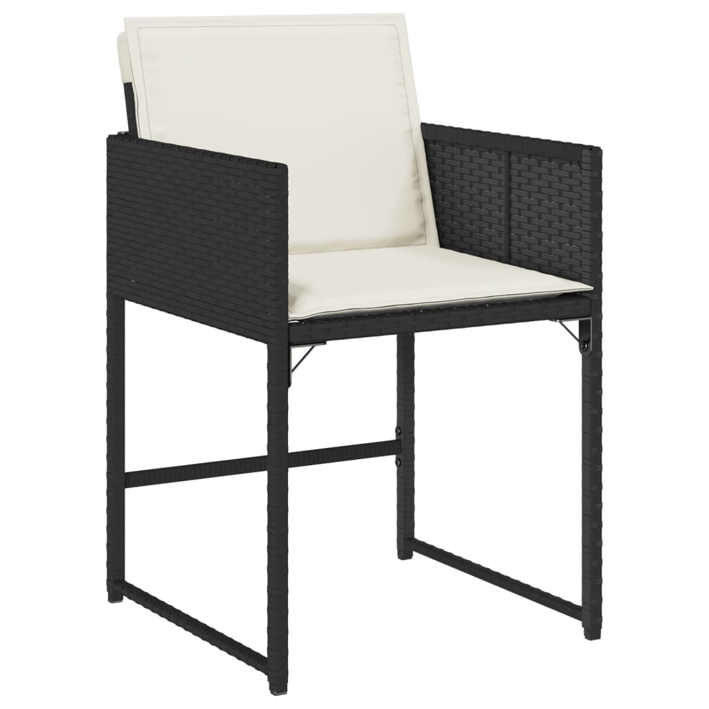 Set Da Pranzo Da Giardino 5 Pz Nero Con Cuscini In Polyrattan