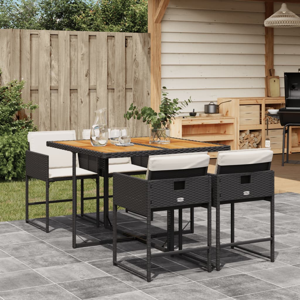 Set Da Pranzo Da Giardino 5 Pz Nero Con Cuscini In Polyrattan