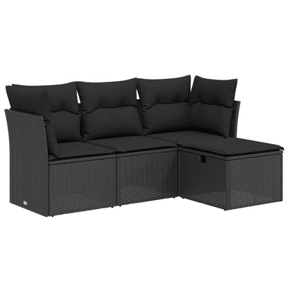 Set Divani Da Giardino 4 Pz Con Cuscini Nero In Polyrattan