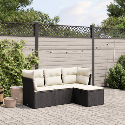 Set Divani Da Giardino 4 Pz Con Cuscini Nero In Polyrattan