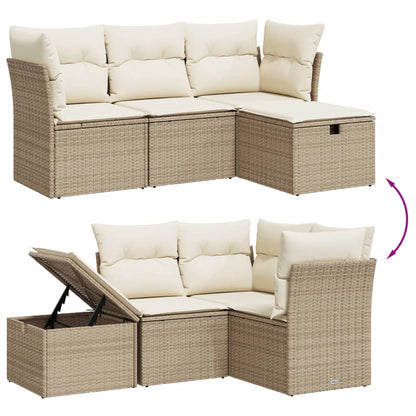 Set Divano Da Giardino 4 Pz Con Cuscini Beige In Polyrattan