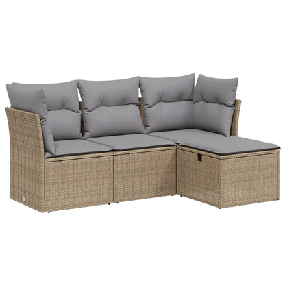 Set Divano Da Giardino 4 Pz Con Cuscini Beige Misto Polyrattan