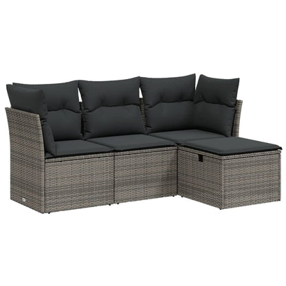 Set Divani Da Giardino 4 Pz Con Cuscini In Polyrattan Grigio