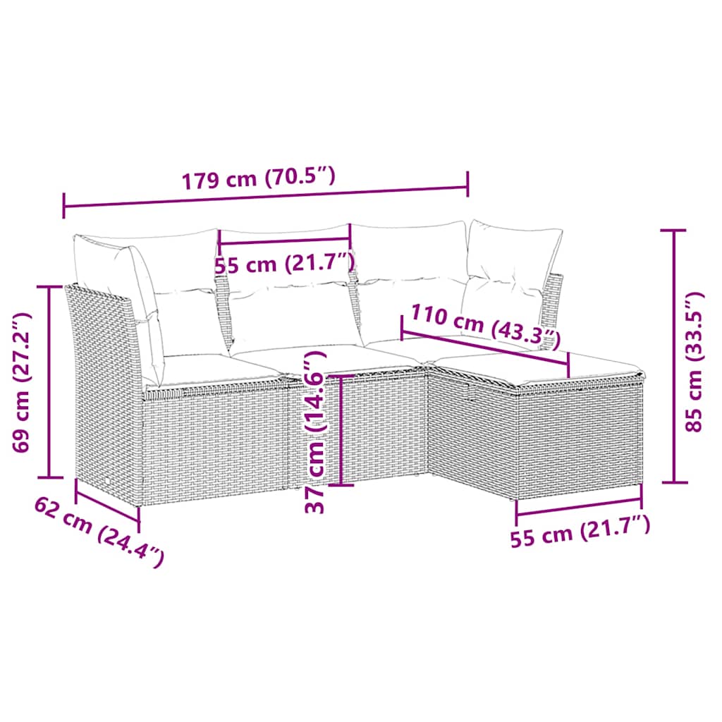 Set Divano Da Giardino 4pz Con Cuscini Grigio Chiaro Polyrattan