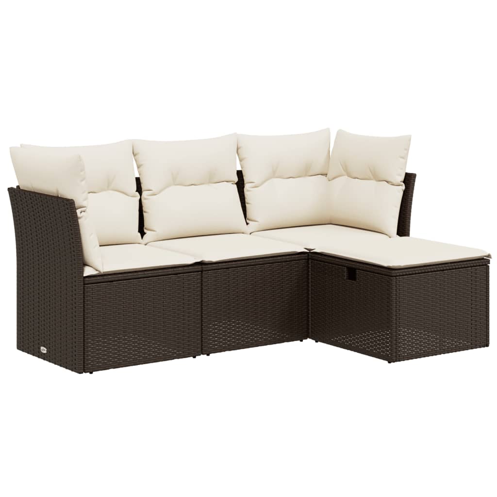 Set Divano Da Giardino 4 Pz Con Cuscini Marrone In Polyrattan