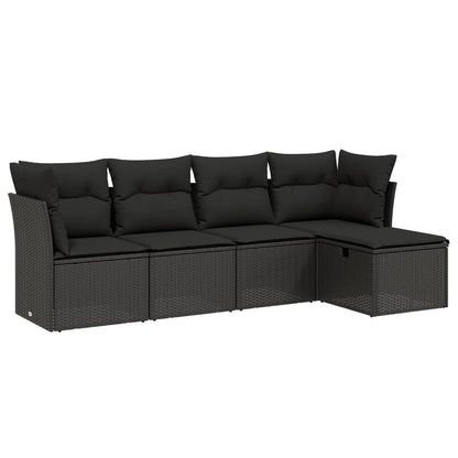 Set Divani Da Giardino 5 Pz Con Cuscini In Polyrattan Nero